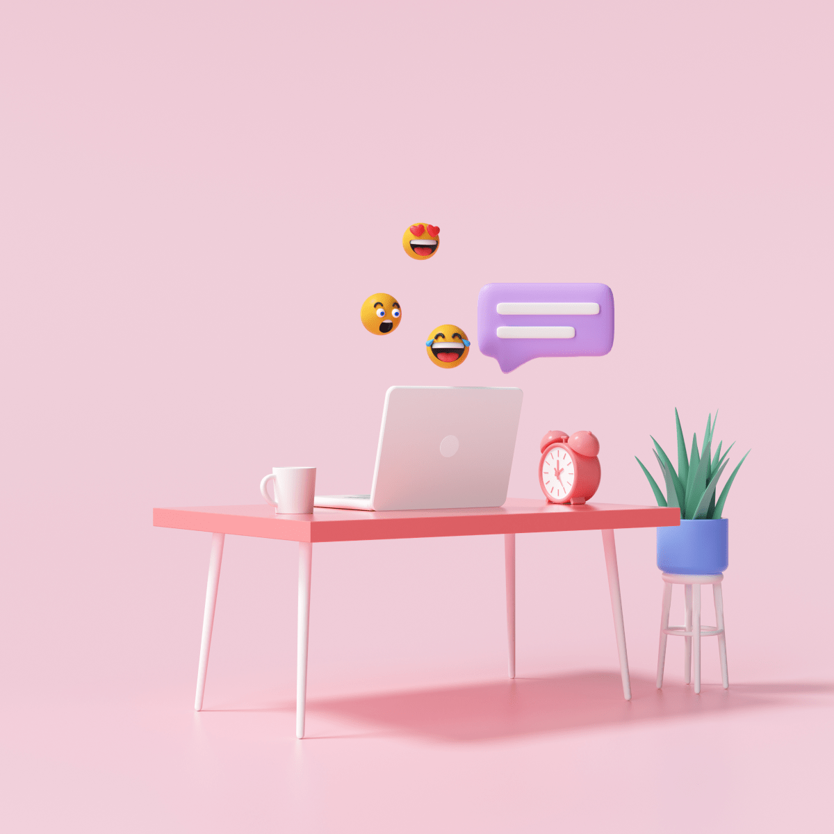 3d table laptop with bubbles chat emojis work from home online chatting concept 3d render illustration 1 1773405814.png